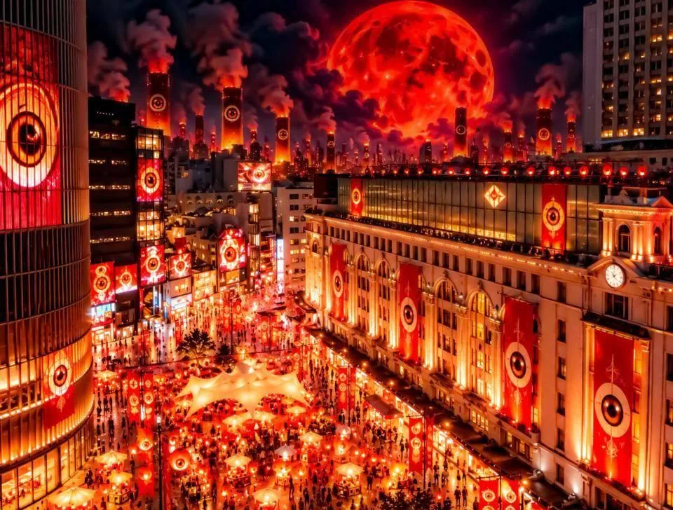 提灯と目玉で彩られたなんばのまち並み(イメージ)