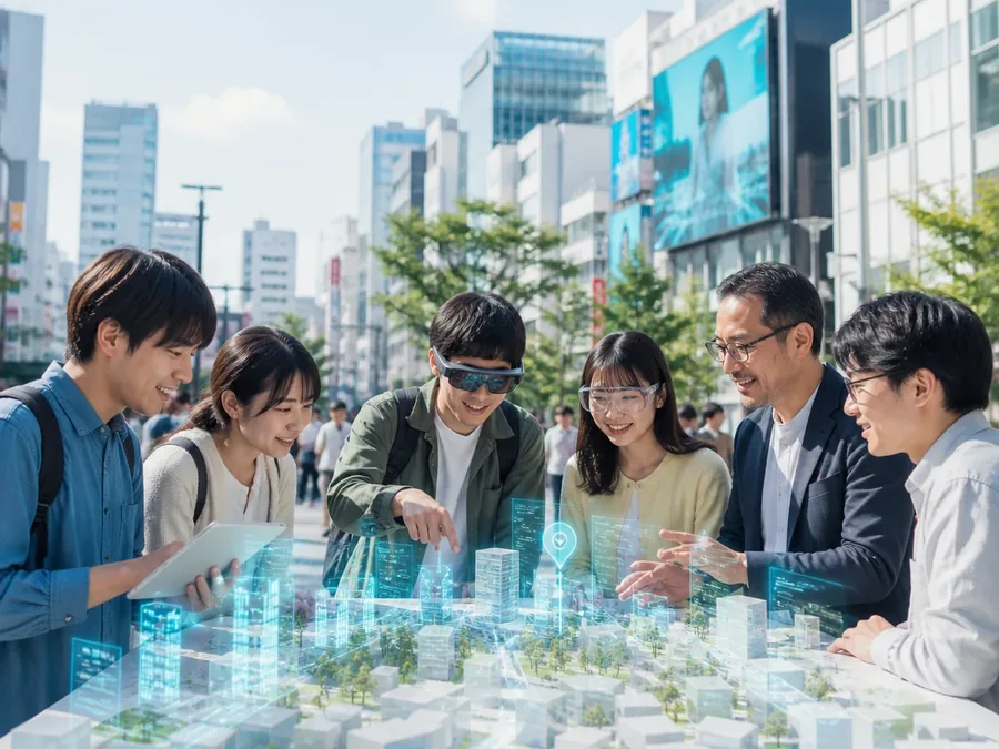 街の模型を囲んで学ぶ人たち