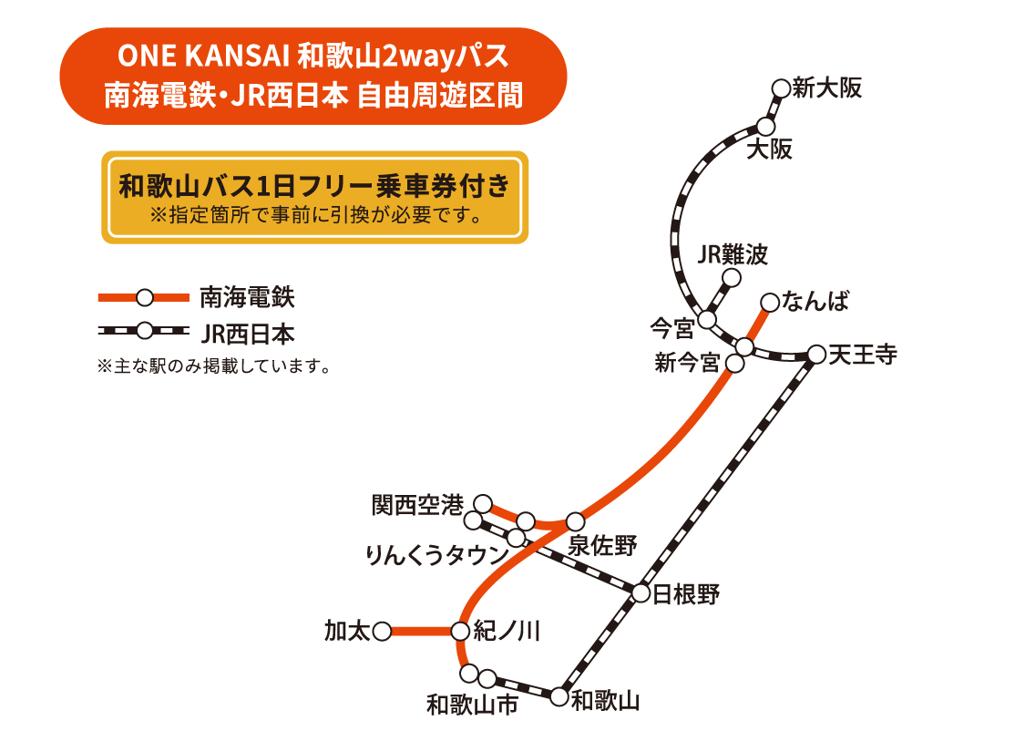 ONE KANSAI 和歌山2wayパス 自由周遊区間